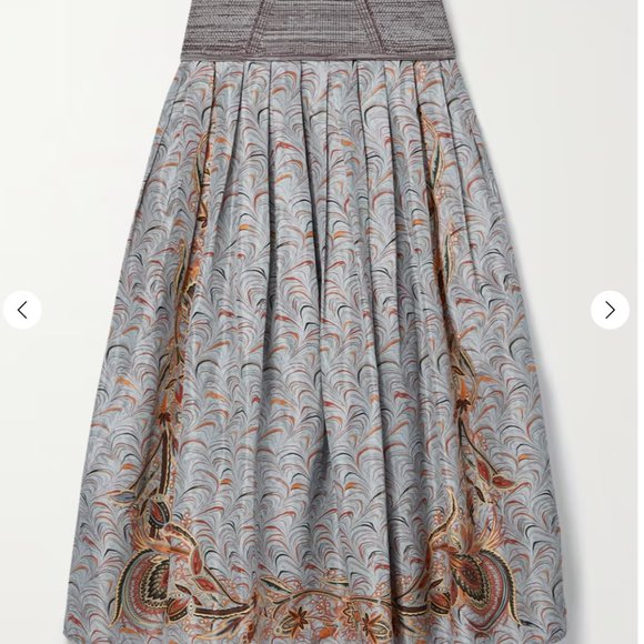 ULLA JOHNSON Pleated Printed Taffeta And Mouline Ribbed-knit Skirt In Chalcedony - Picture 1 of 9
